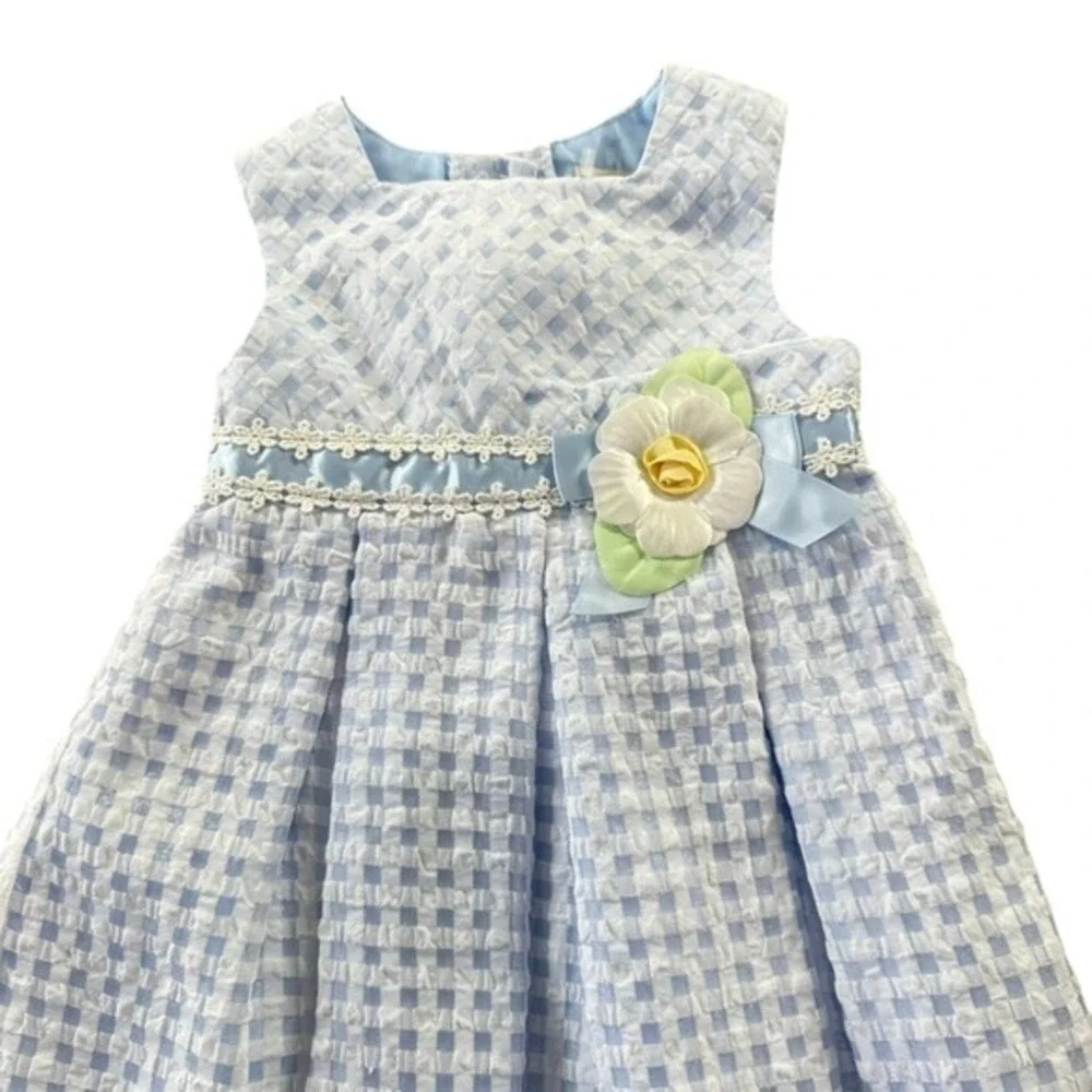 George Infants 12M Blue Gingham Seersucker Floral‎ Special Occasion Dress